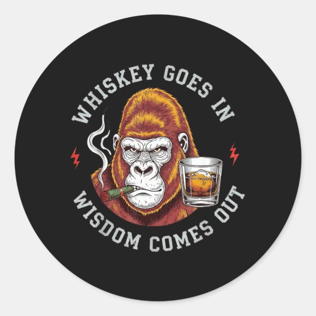Funny Wise Monkey Drinking Humour Design for Men Classic Round Sticker (Front)