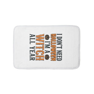 Funny Witch All Year Halloween Typography Design_1 Bath Mat