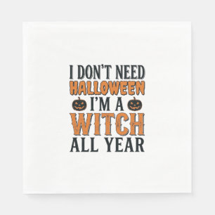 Funny Witch All Year Halloween Typography Design_1 Napkin