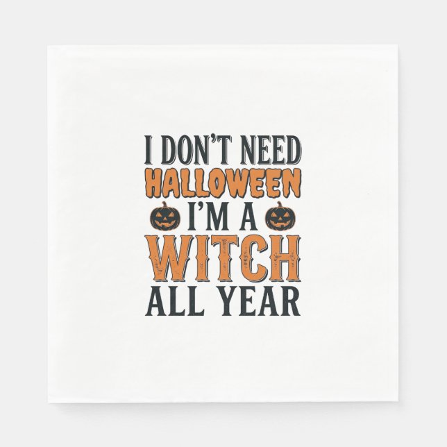 Funny Witch All Year Halloween Typography Design_1 Napkin (Front)