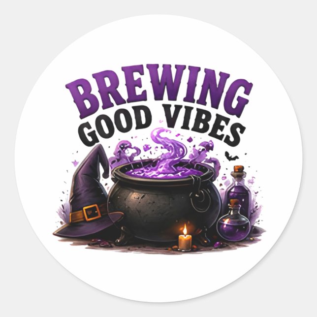 ✨ Funny Witch Brewing Halloween Saying 🧙 Classic Round Sticker (Front)