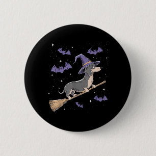 Funny Witch Broomstick Dachshund Lovers Spooky 6 Cm Round Badge