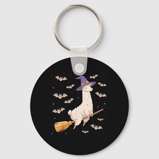 Funny Witch Broomstick Llama Lovers Spooky Key Ring (Front)
