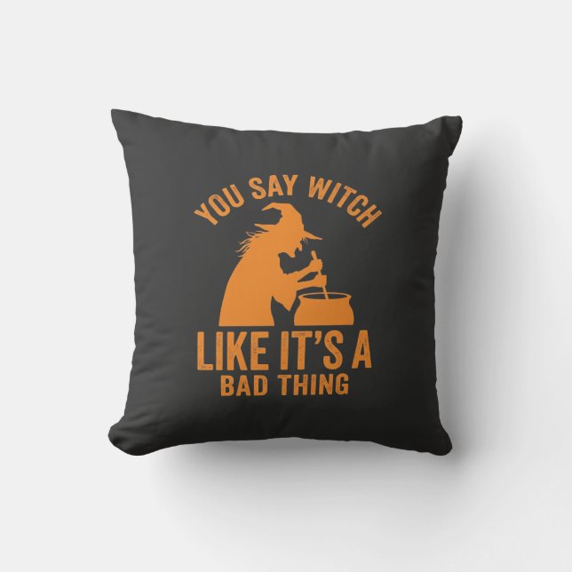 Funny Witch Cauldron Halloween Cushion (Front)
