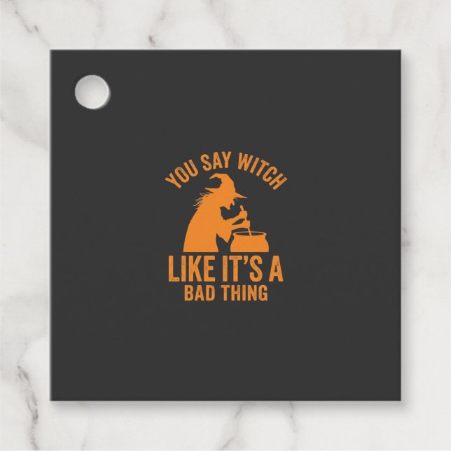Funny Witch Cauldron Halloween Favour Tags (Front)