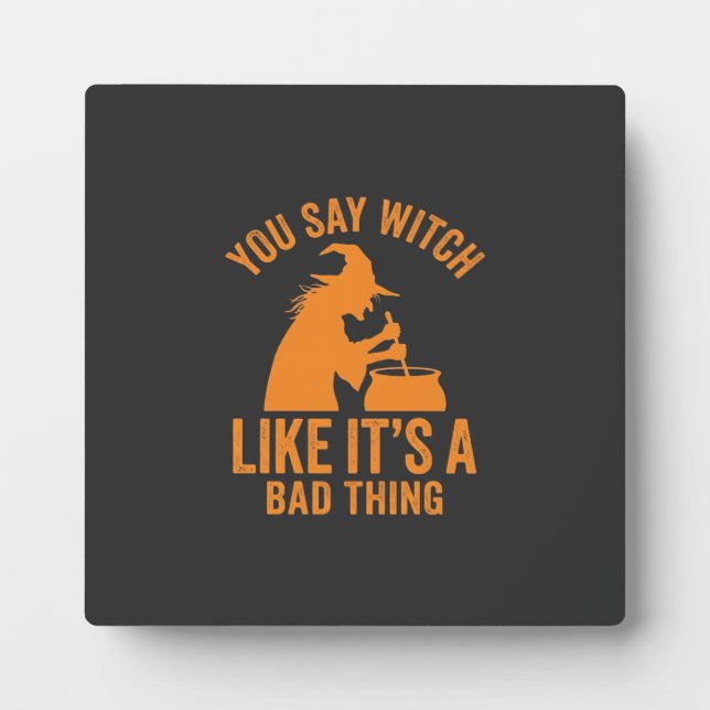 Funny Witch Cauldron Halloween Plaque (Front)