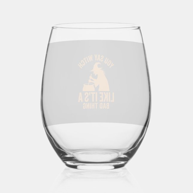 Funny Witch Cauldron Halloween Stemless Wine Glass (Front)