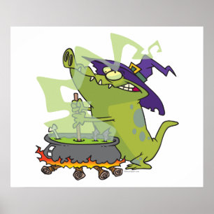 funny witch gator cooking cauldron poster