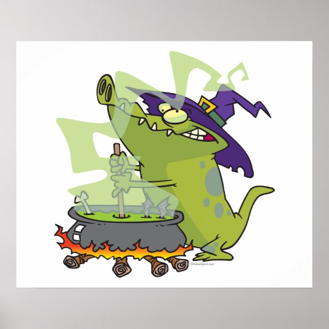 funny witch gator cooking cauldron poster (Front)