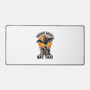 Funny Witch Halloween Broom Broke Bat Ride_1 Desk Mat