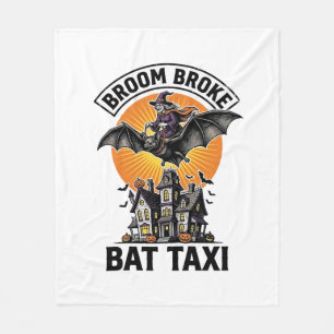 Funny Witch Halloween Broom Broke Bat Ride_1 Fleece Blanket