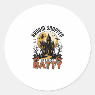 Funny Witch Halloween Haunted House Batty Graphic Classic Round Sticker