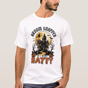 Funny Witch Halloween Haunted House Batty Graphic  T-Shirt
