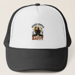 Funny Witch Halloween Haunted House Batty Graphic Trucker Hat