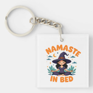 Funny Witch Meditation Design – "Namaste in Bed" P Key Ring