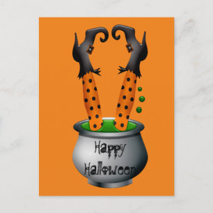Funny witch orange Halloween theme Postcard