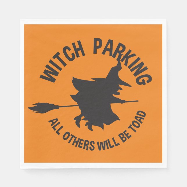 Funny Witch Parking Orange  Halloween Party Napkin (Front)