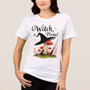 Funny Witch Please Black Cat Mushroom Tri-Blend Shirt