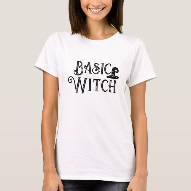 Funny Witch Pun Basic Witch Happy Halloween  T-Shirt (Front)