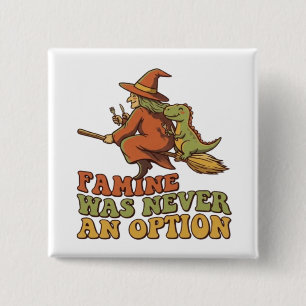 Funny Witch Riding Broom with Dinosaur Famine Was  15 Cm Square Badge