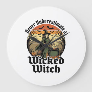 Funny Witch Shirt Vintage Engraving Halloween Desi Large Clock