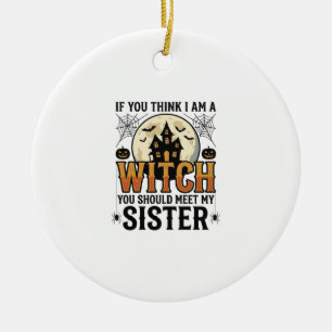 Funny Witch Sister Halloween Vintage Graphic_1 Ceramic Ornament