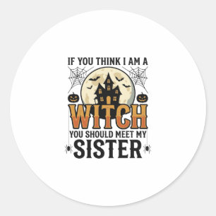 Funny Witch Sister Halloween Vintage Graphic_1 Classic Round Sticker