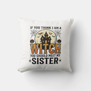 Funny Witch Sister Halloween Vintage Graphic_1 Cushion
