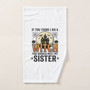 Funny Witch Sister Halloween Vintage Graphic_1 Hand Towel