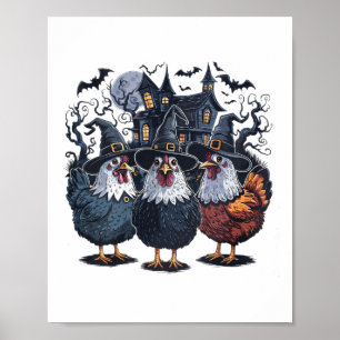 Funny Witch Spooky Chicken Halloween  Poster