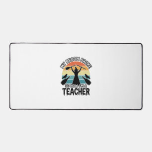 Funny Witch Teacher Broken Broom Halloween Design_ Desk Mat