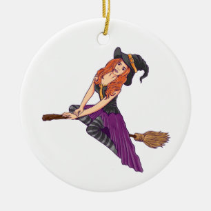 Funny witch witchy vibes halloween women girl ceramic ornament