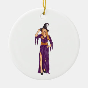 Funny witch witchy vibes halloween women girl ceramic ornament