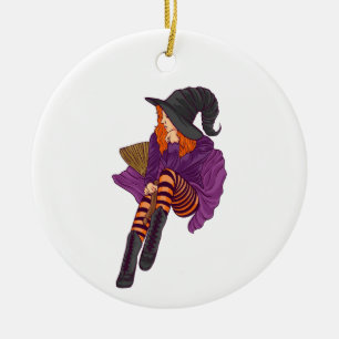 Funny witch witchy vibes halloween women girl ceramic ornament