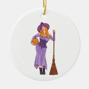 Funny witch witchy vibes halloween women girl ceramic ornament