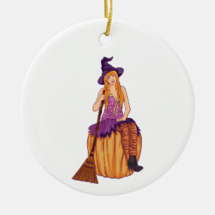 Funny witch witchy vibes halloween women girl ceramic ornament