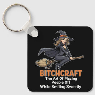 Funny Witch With The Broom Keychain