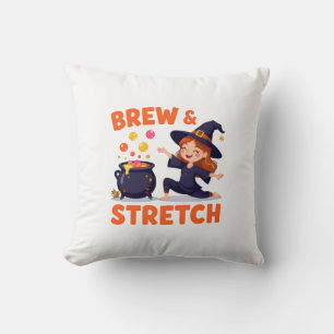 Funny Witch Yoga Design – "Brew & Stretch" Cartoon Cushion