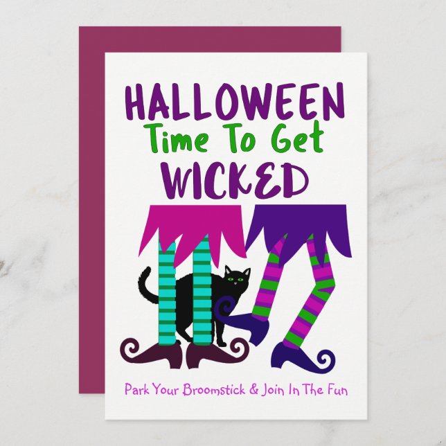 Funny Witches Halloween Editable Cute Fun Party Invitation (Front/Back)