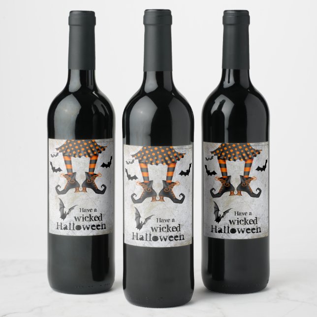 Funny Witches Legs Wicked Halloween Wine Label (Bottles)