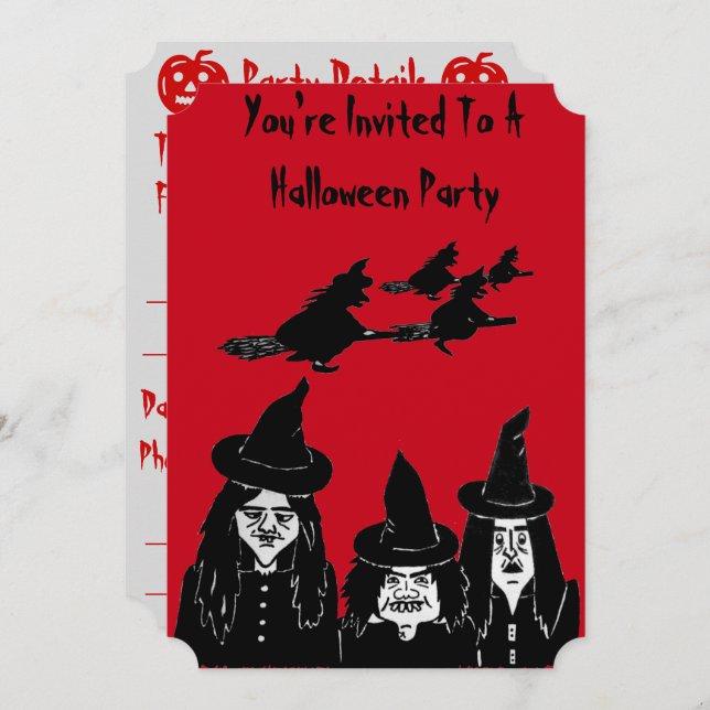 funny witches spooky and scary halloween party invitation (Front/Back)