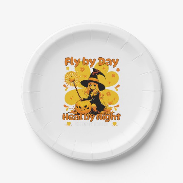Funny Witchy Nurse Halloween Design Paper Plate (Front)