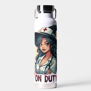 Funny Witchy Nurse On Duty Water Bottle