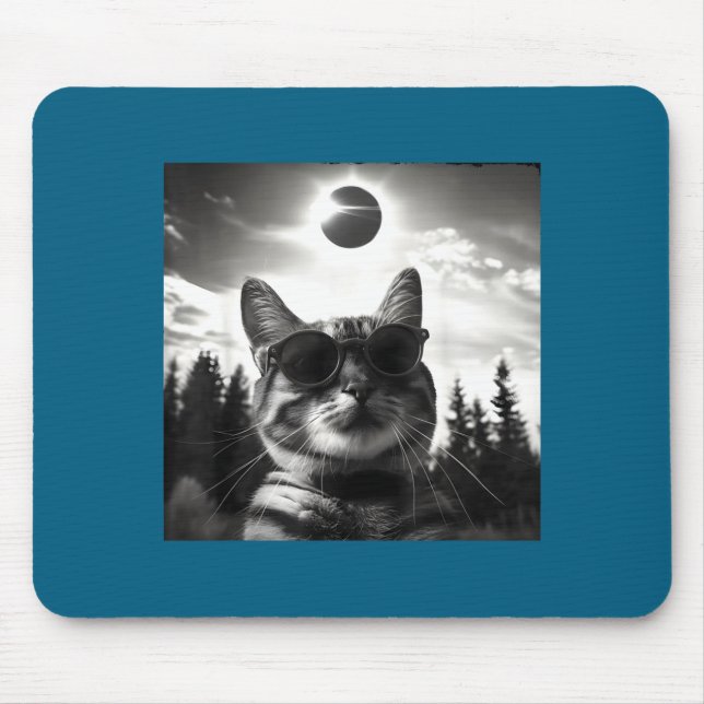 Funny With Cat Taking Selfie Solar Eclipse Mouse Pad (Front)