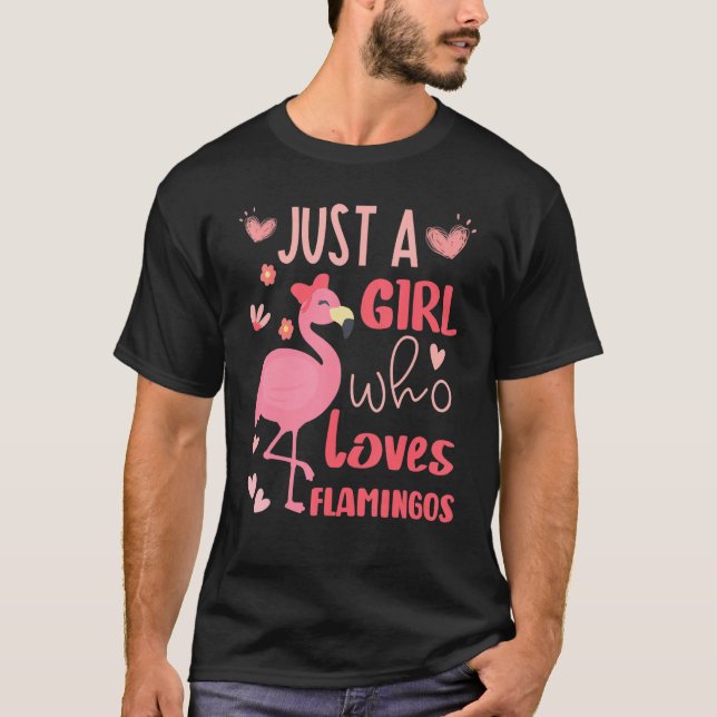 Funny With Cute Pink Flamingo Lovers Just A Girl W T-Shirt (Front)
