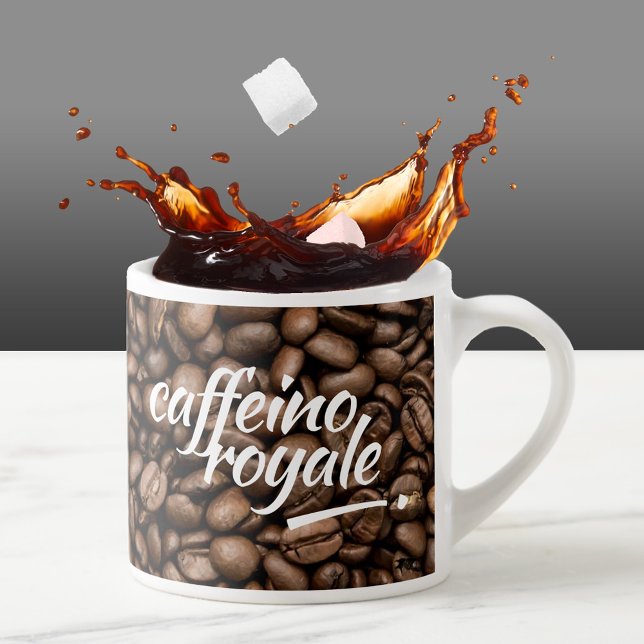 Funny Witty Pun Caffeino Royale Espresso Cup (Funny Caffeino Royale Coffee Beans Cappuccino Cup Cover Photo)