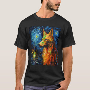 Funny Wolf art painting dog Lover Starry Night Wol T-Shirt