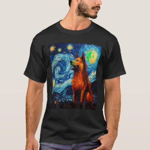 Funny Wolf art painting dog Lover Starry Night Wol T-Shirt