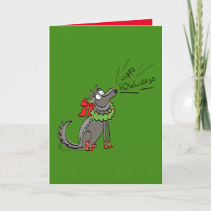 Funny Wolf Christmas Happy Howlidays Holiday Card