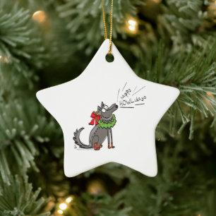Funny Wolf Christmas Happy Howlidays Holiday Ceramic Ornament
